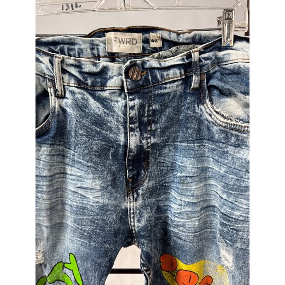 FWRD Denim Distressed Mens Graffiti Jeans Size 42 With Colorful Graphic Details - Picture 14 of 16